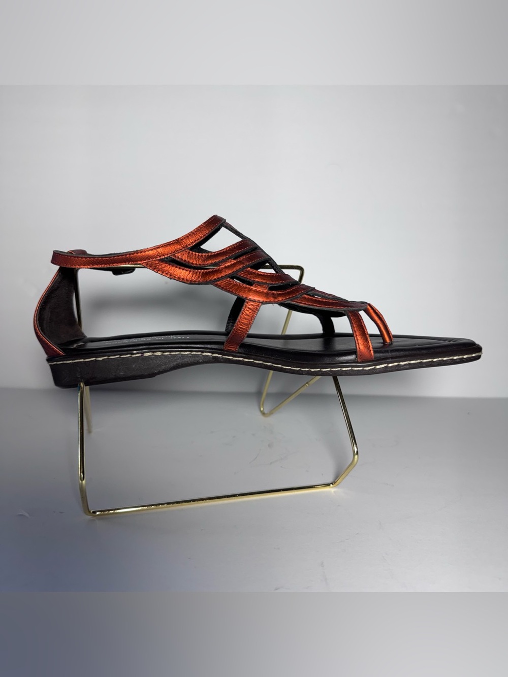 VTG Donald Pliner Peace for Children Metallic Leather Gladiator Sandal Flats 6.5 - Picture 6 of 10